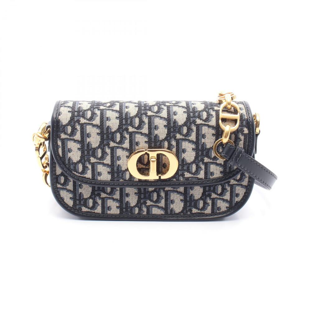 Christian Dior Miss Caro Oblique Canvas Leather Shoulder Bag Navy Blue Gray